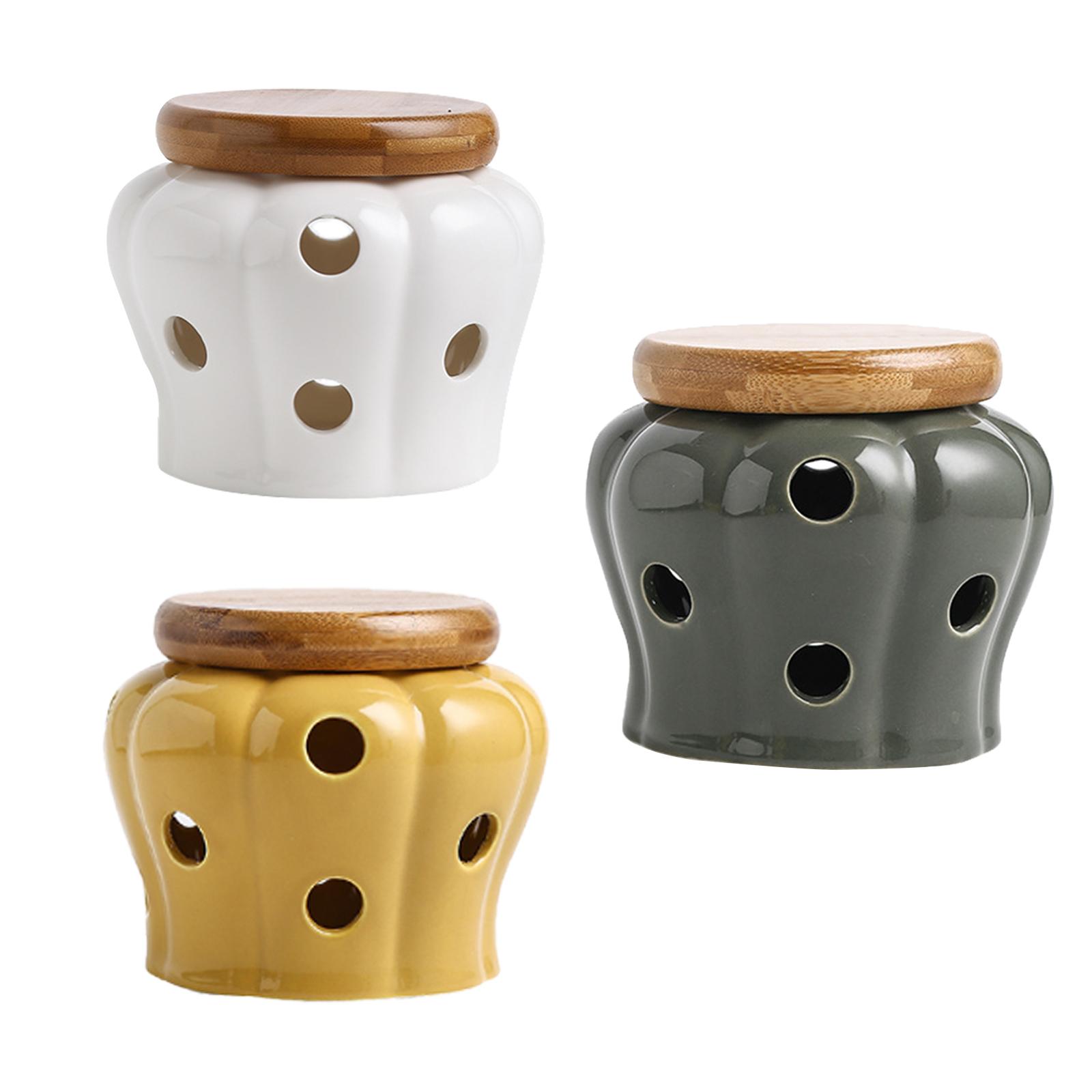 Food Storage Jars With Wooden Lids - Ceramic Garlic Keeper with wooden Lid