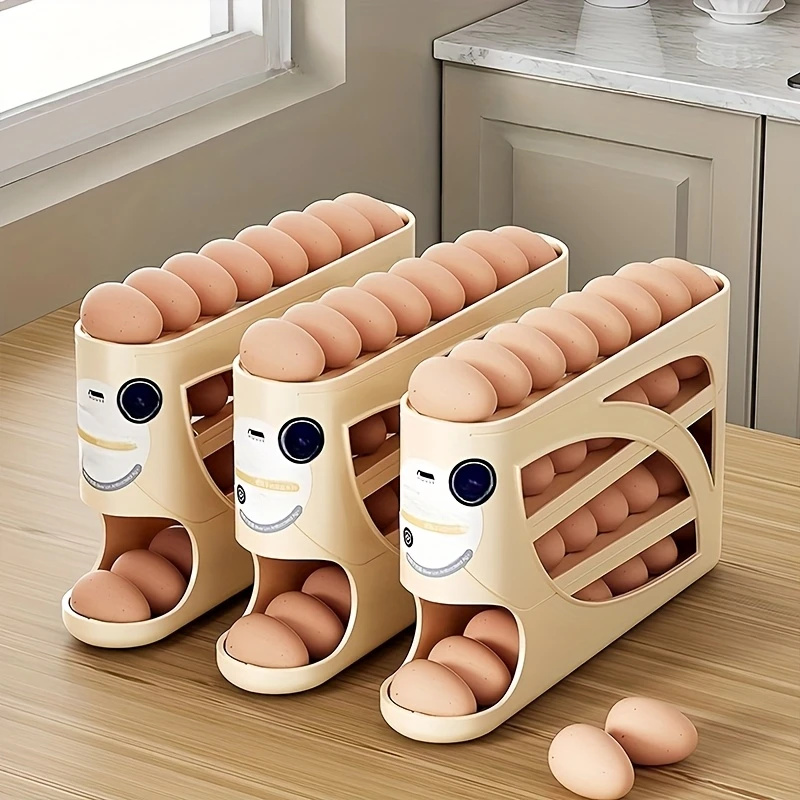Food Storage Large Plastic Containers - 3-Tier Rolling Egg Storage Container for