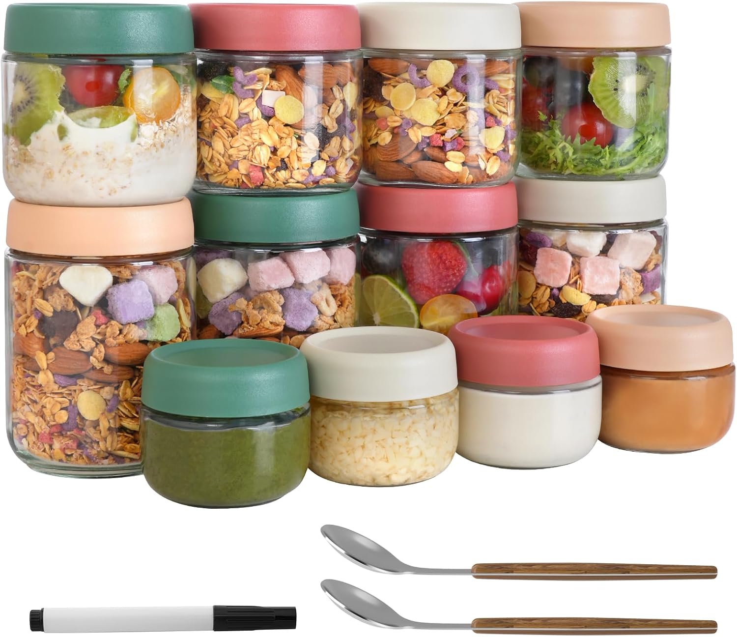 Food Storage Jars Airtight - 12Pack Overnight Oats Containers with Lids,