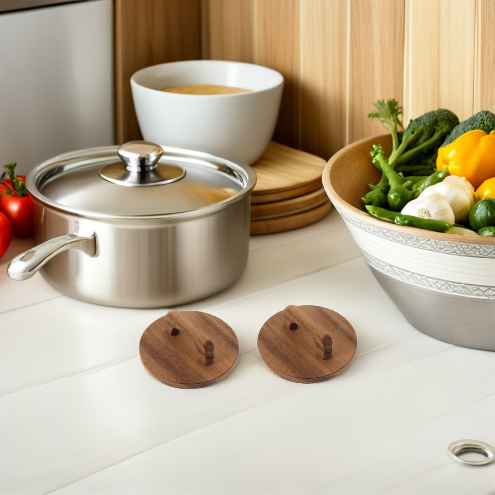Food Storage Jars With Wooden Lids - 4Pcs Wooden Mason Jar Covers Airtight