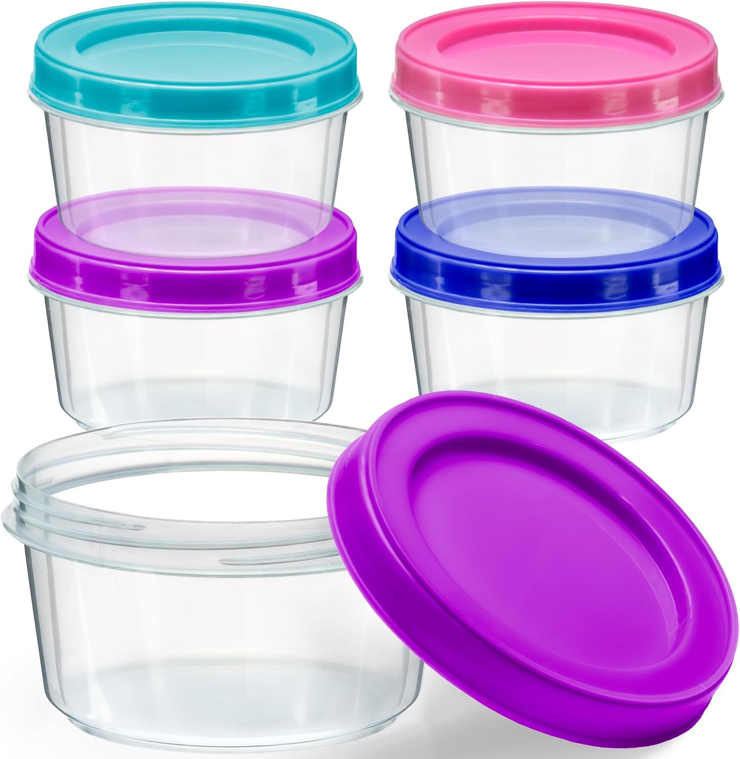 Food Storage Jars With Wooden Lids - 4 Pack - 7 oz Plastic