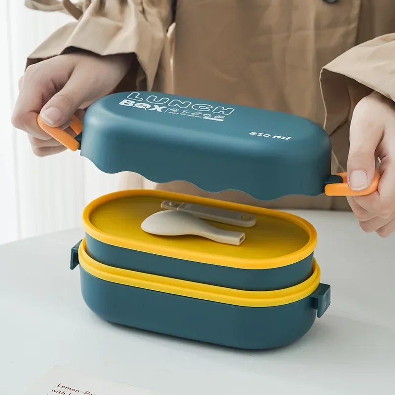 Food Storage Vault - 850ML Lunch Box Double-layer Plastic Compartment