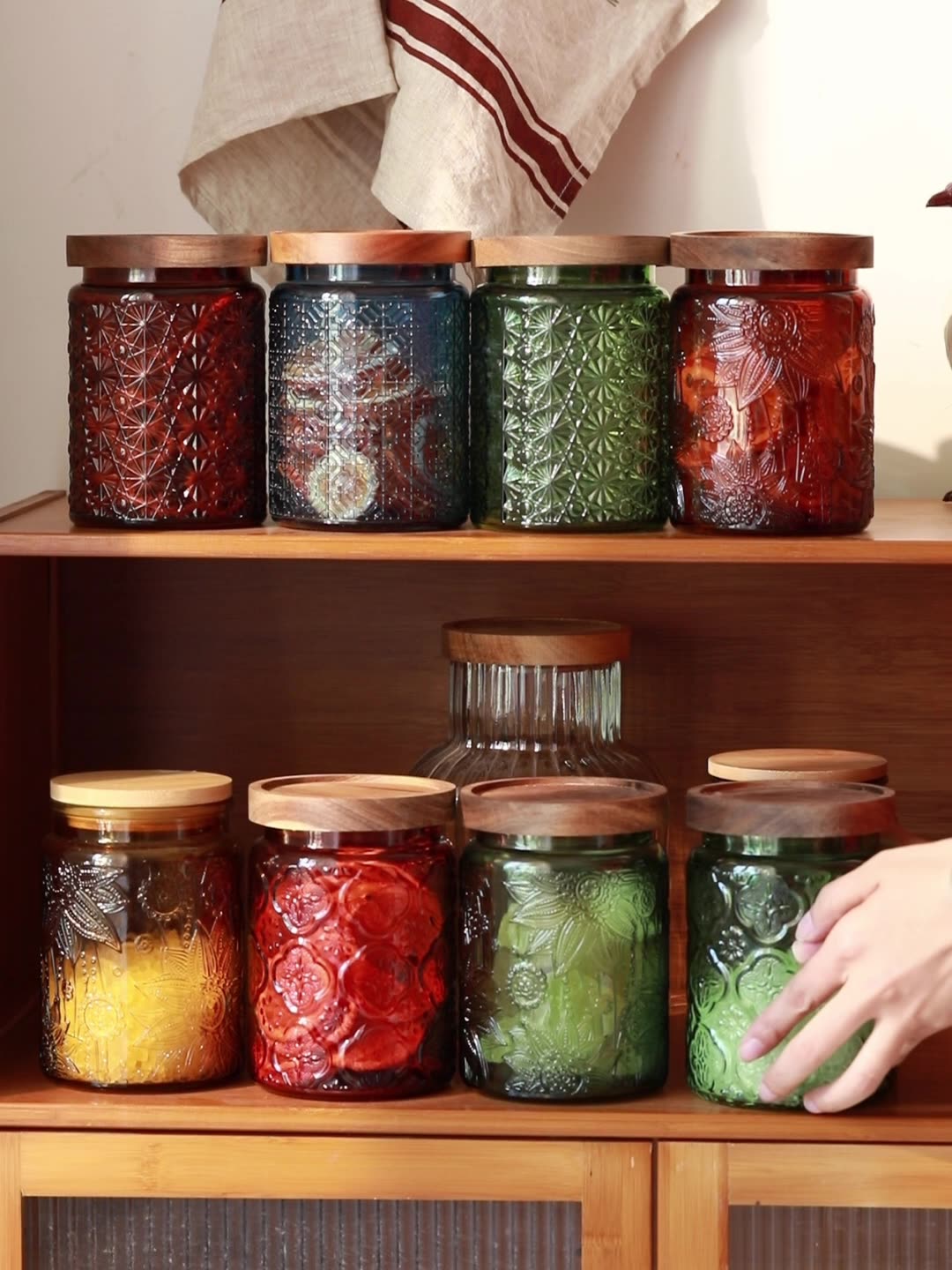 Food Storage Jars With Wooden Lids - Vintage Glass Kitchen Storage Jar Kitchen