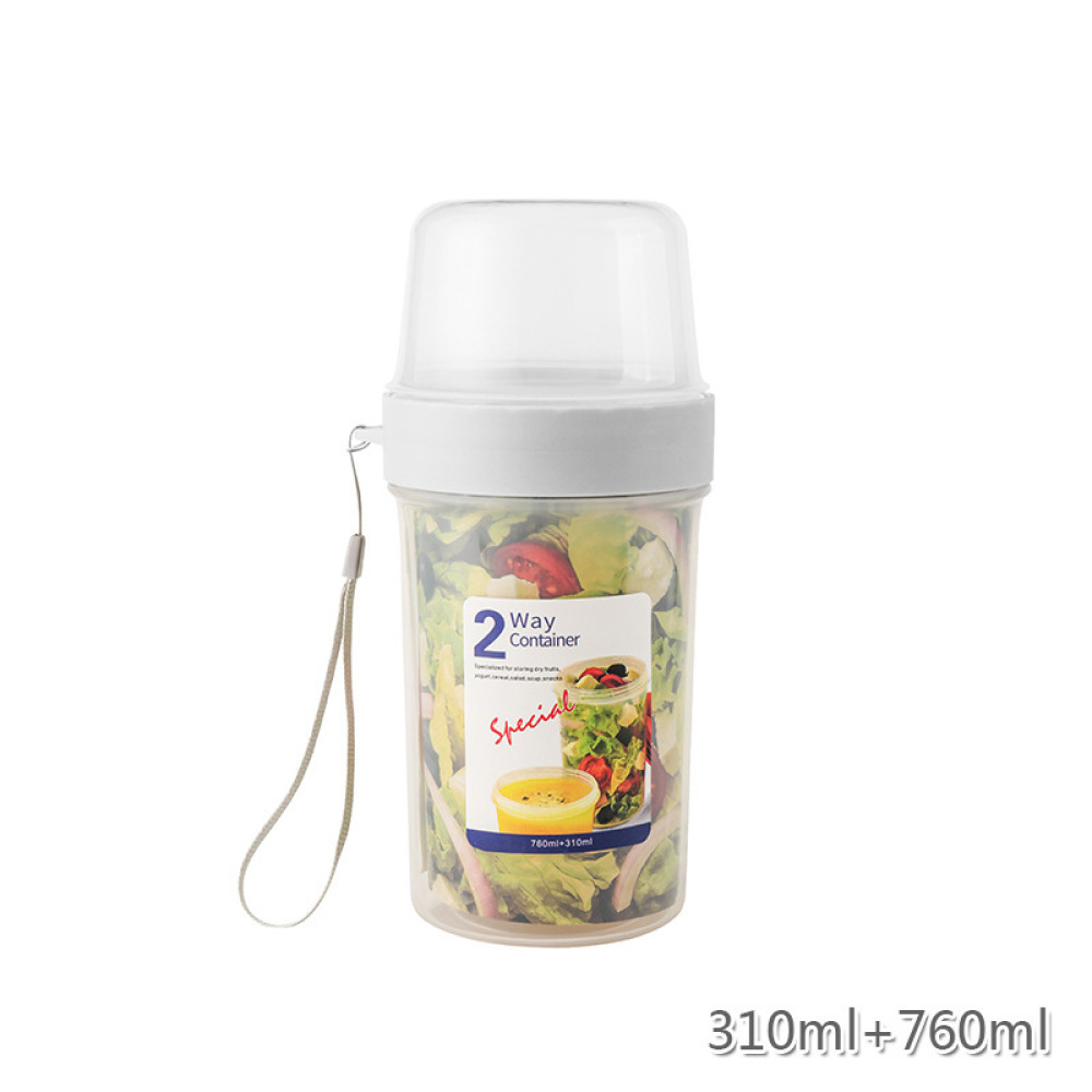 Food Storage Jars With Wooden Lids - Double Layer Leakproof Food Case Portable