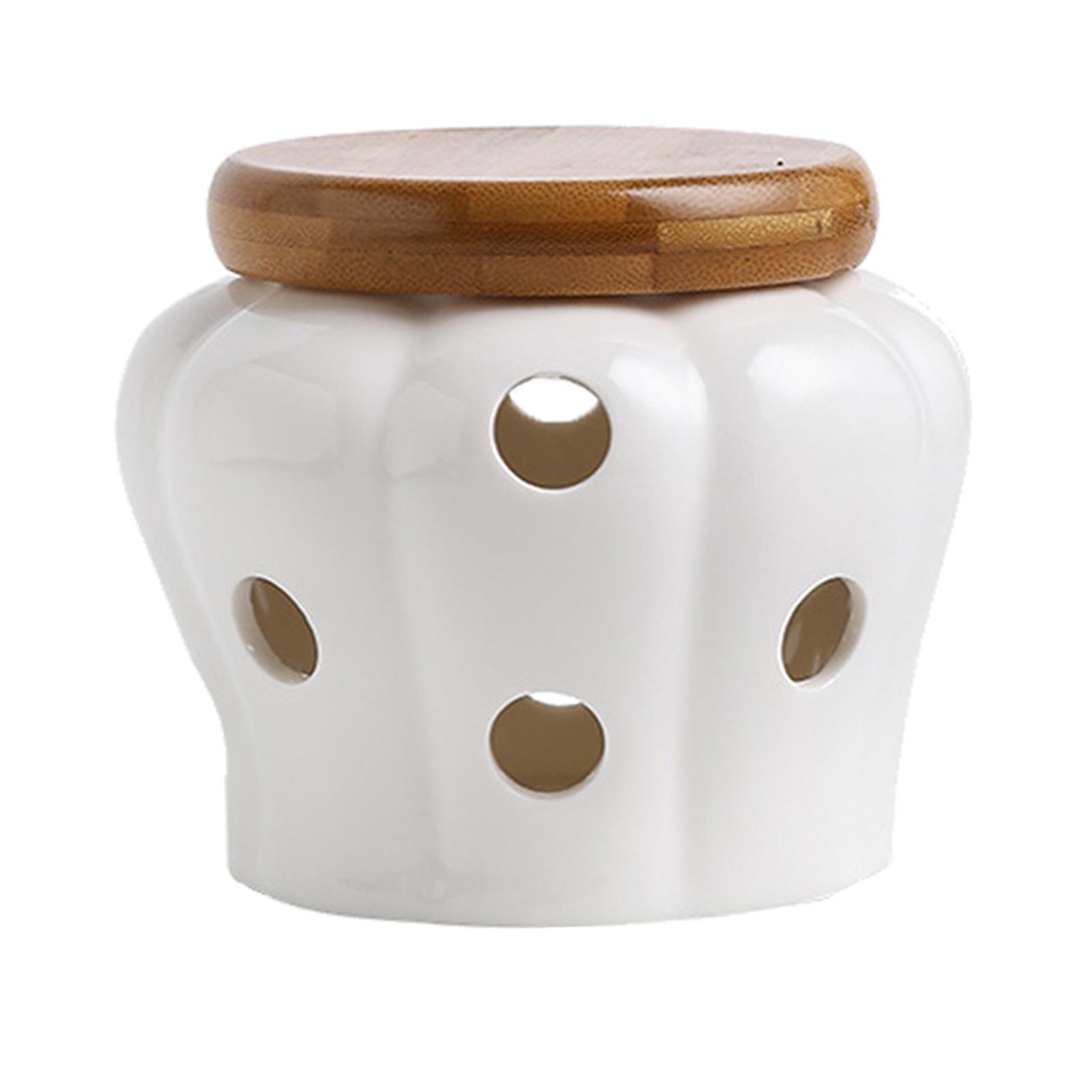 Ceramic Garlic Keeper with woo - đánh giá và giá Food Storage Jars With Wooden Lids