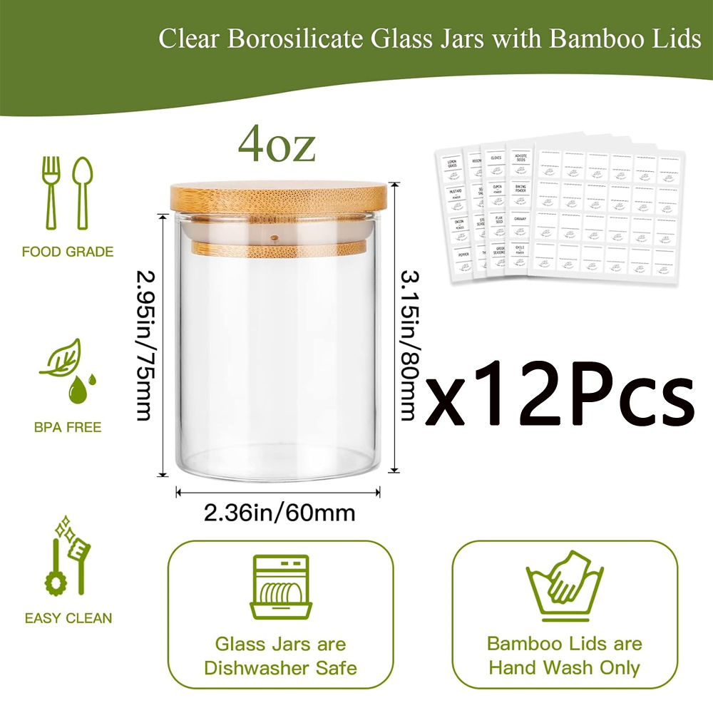 4oz Glass Spice Jars with Bamb - đánh giá và giá Food Storage Jars With Wooden Lids