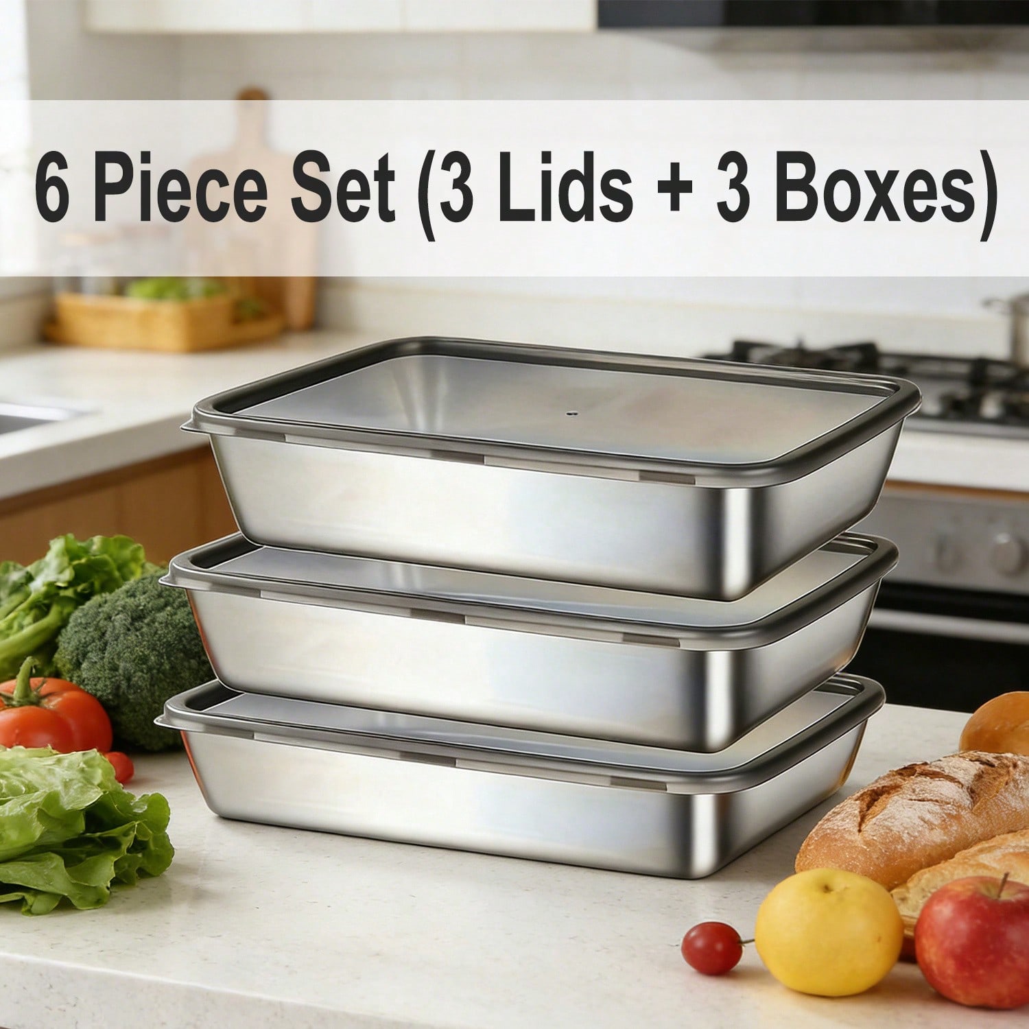 6pcs(3 Boxes+ 3 Lids) Stainles - đánh giá và giá Storage Food Prep