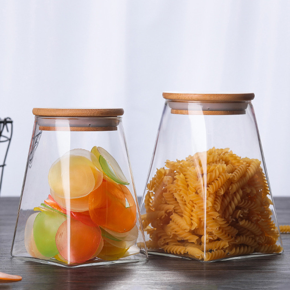 Glass Grains Storage Tank 350M - đánh giá và giá Food Storage Jars With Wooden Lids