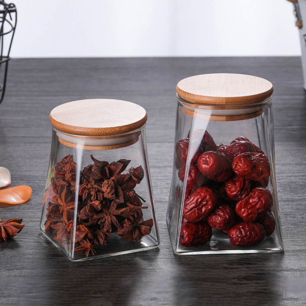 Glass Grains Storage Tank 350M - đánh giá và giá Food Storage Jars With Wooden Lids
