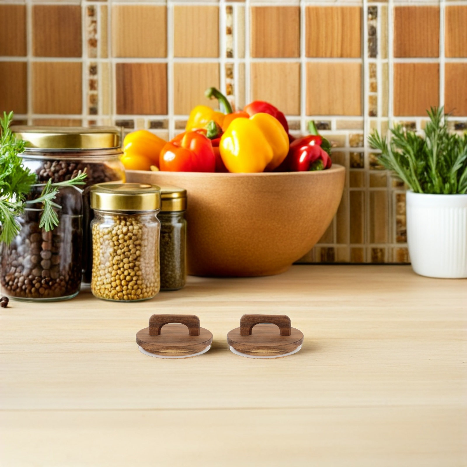 4Pcs Wooden Mason Jar Covers A - đánh giá và giá Food Storage Jars With Wooden Lids