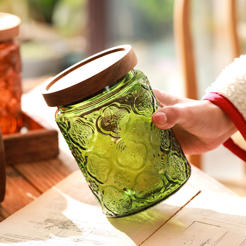 Vintage Glass Kitchen Storage  - đánh giá và giá Food Storage Jars With Wooden Lids
